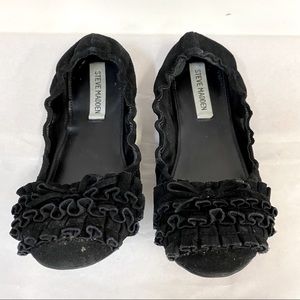 Steve Madden Black Suede Ruffle Flats